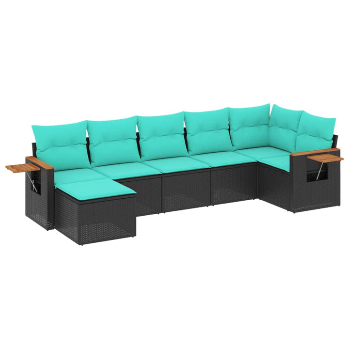 sofasæt til haven 7 dele med hynder polyrattan sort