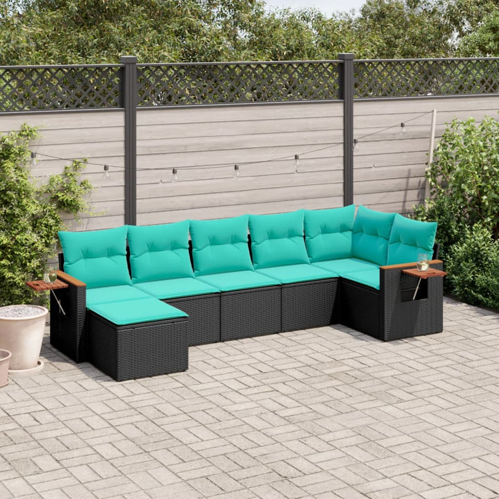 sofasæt til haven 7 dele med hynder polyrattan sort