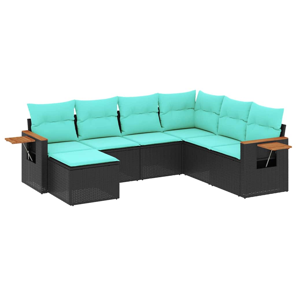sofasæt til haven 7 dele med hynder polyrattan sort
