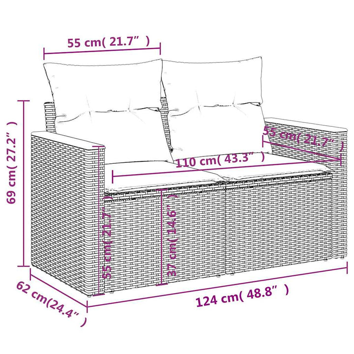 sofasæt til haven 7 dele med hynder polyrattan sort