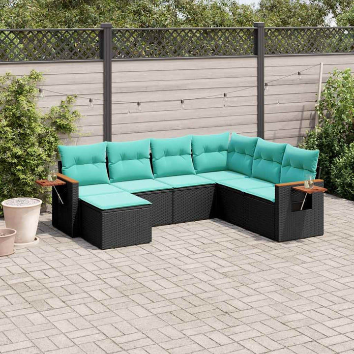 sofasæt til haven 7 dele med hynder polyrattan sort