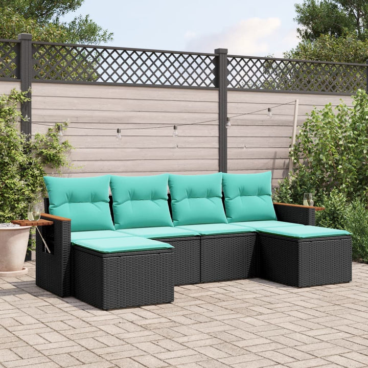 sofasæt til haven 6 dele med hynder polyrattan sort