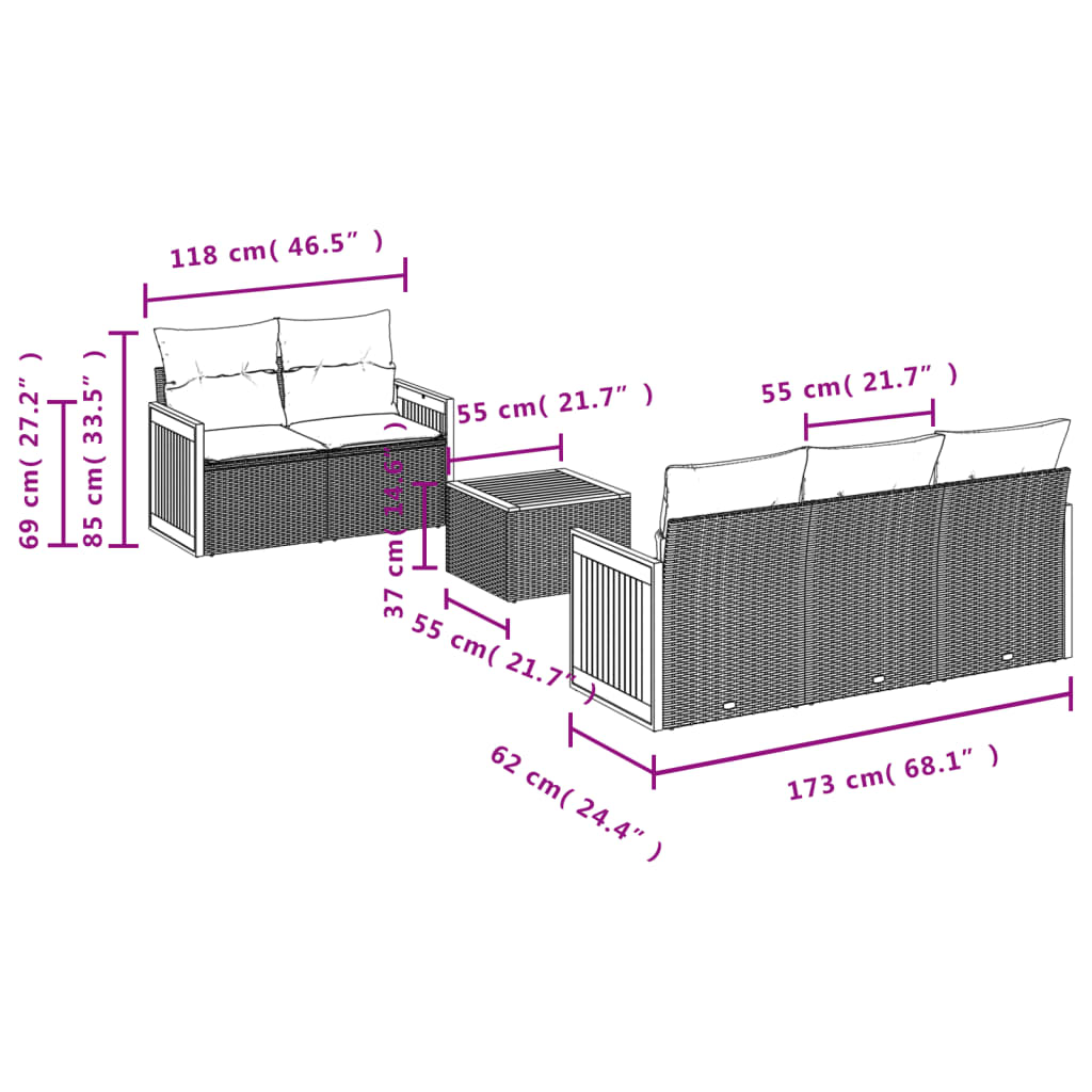 sofasæt til haven 6 dele med hynder polyrattan beige