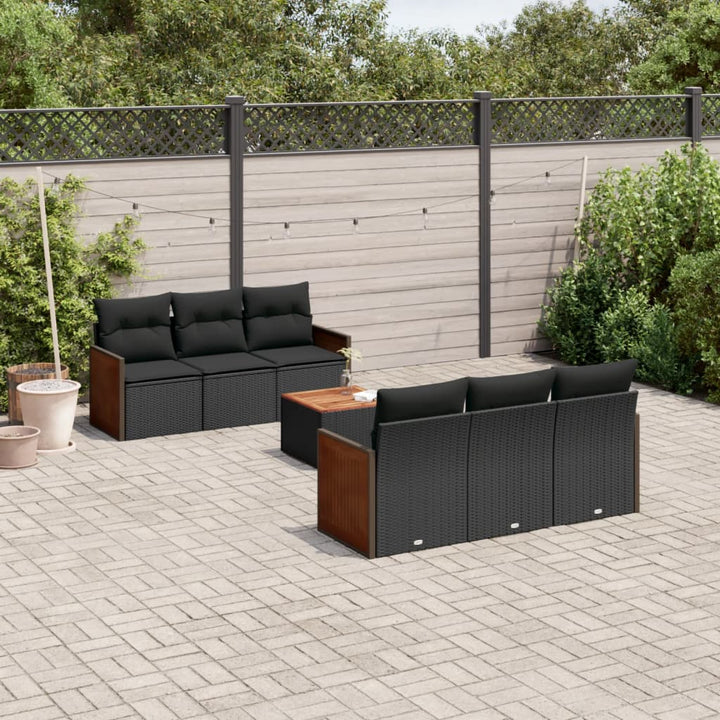 sofasæt til haven 7 dele med hynder polyrattan sort