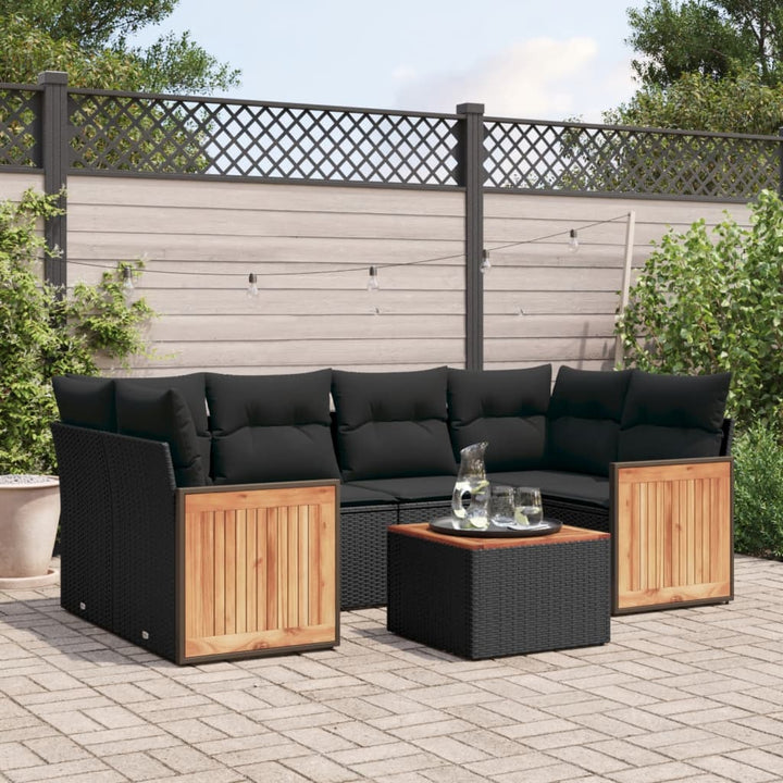 sofasæt til haven 7 dele med hynder polyrattan sort