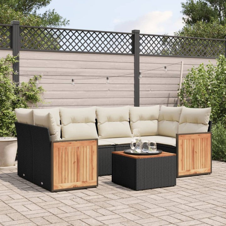 sofasæt til haven 7 dele med hynder polyrattan sort