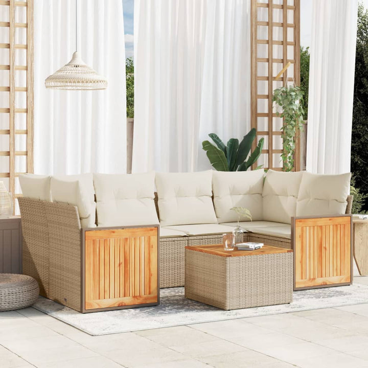 sofasæt til haven 7 dele med hynder polyrattan beige