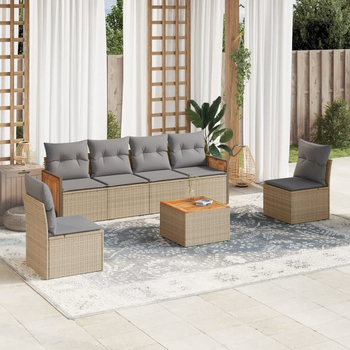 sofasæt til haven 7 dele med hynder polyrattan beige