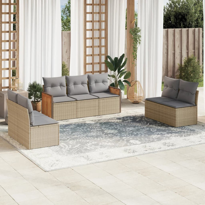 sofasæt til haven 7 dele med hynder polyrattan beige