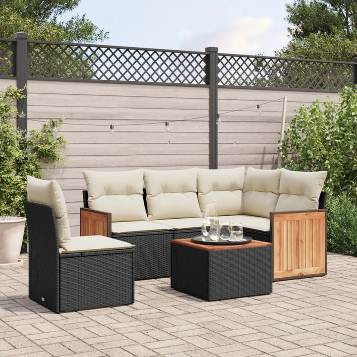 sofasæt til haven 6 dele med hynder polyrattan sort