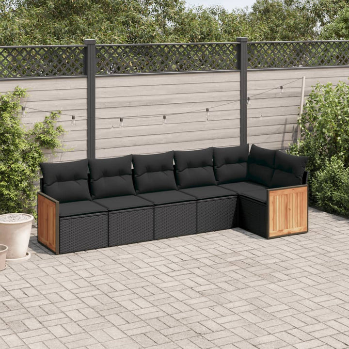 sofasæt til haven 6 dele med hynder polyrattan sort