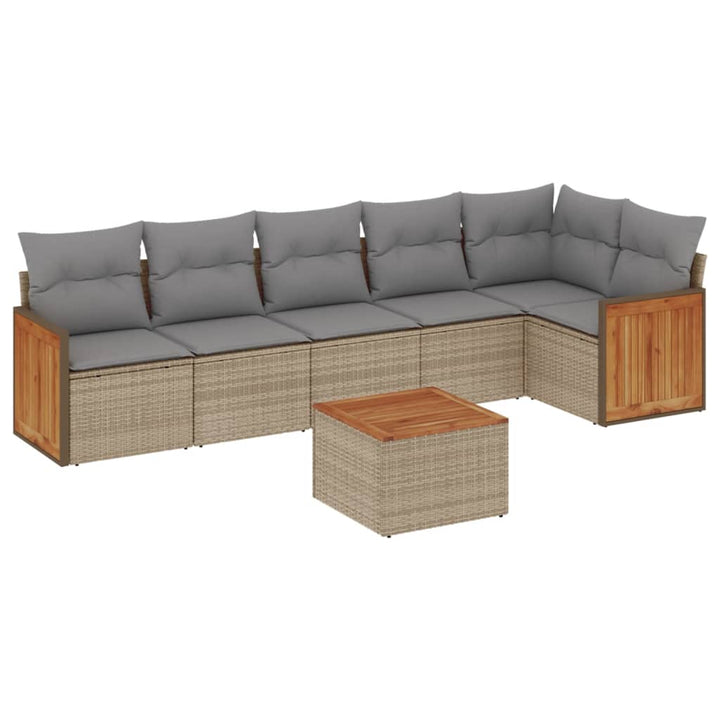 sofasæt til haven 7 dele med hynder polyrattan beige