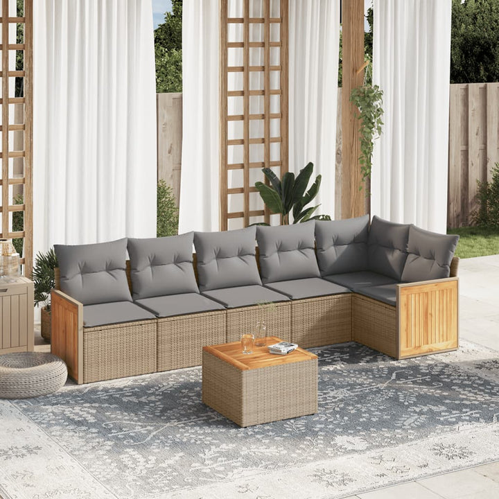 sofasæt til haven 7 dele med hynder polyrattan beige
