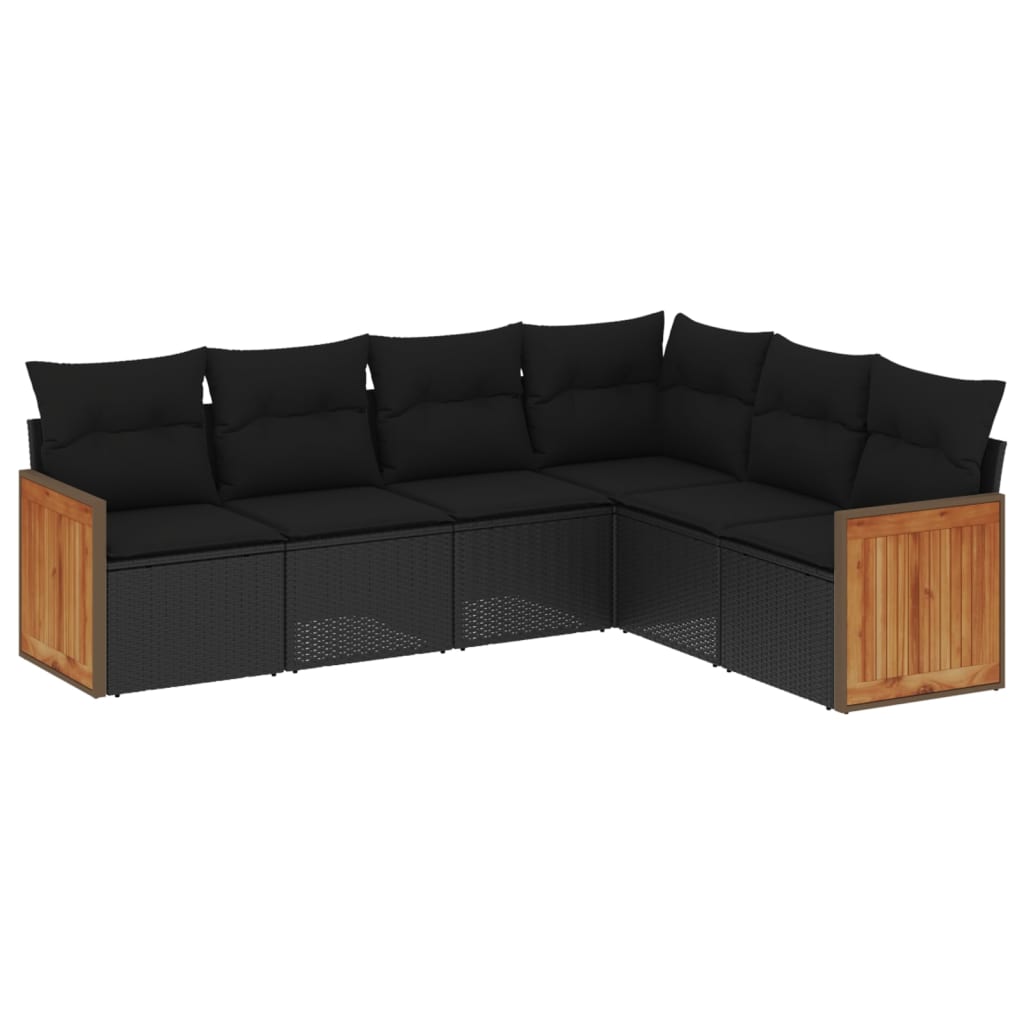 sofasæt til haven 6 dele med hynder polyrattan sort
