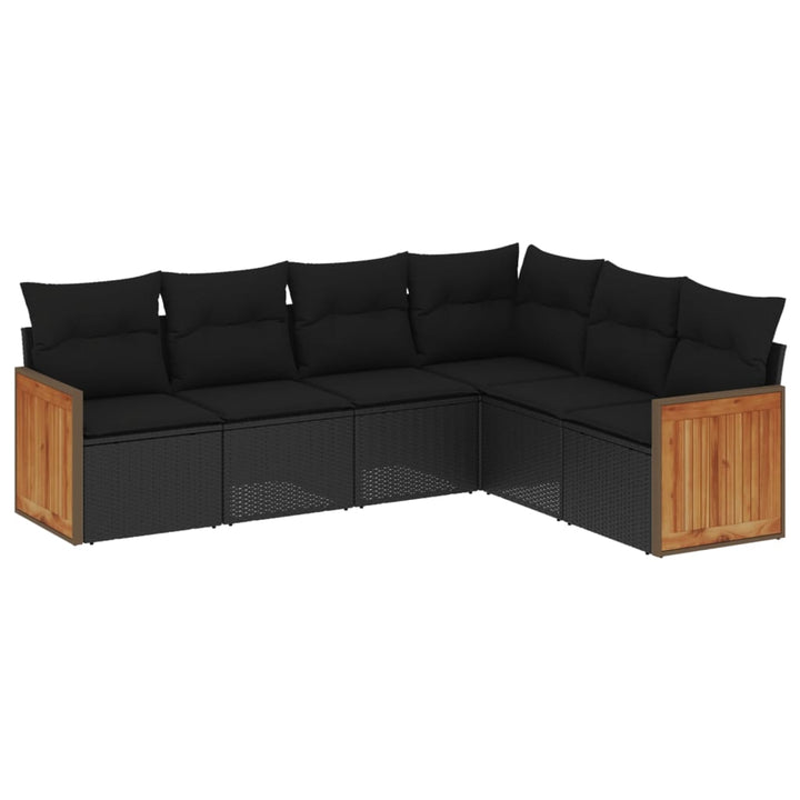 sofasæt til haven 6 dele med hynder polyrattan sort