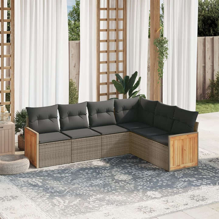 sofasæt til haven 6 dele med hynder polyrattan grå