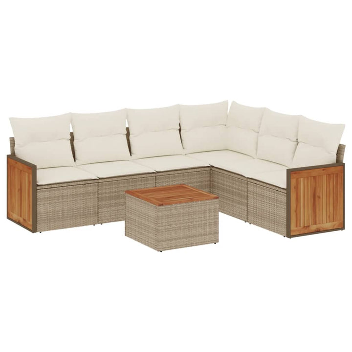 sofasæt til haven 7 dele med hynder polyrattan beige