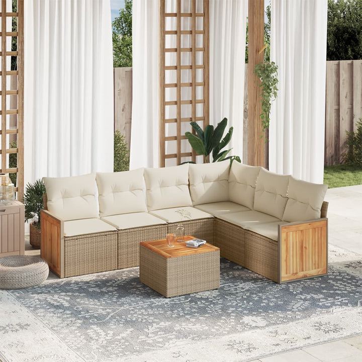 sofasæt til haven 7 dele med hynder polyrattan beige