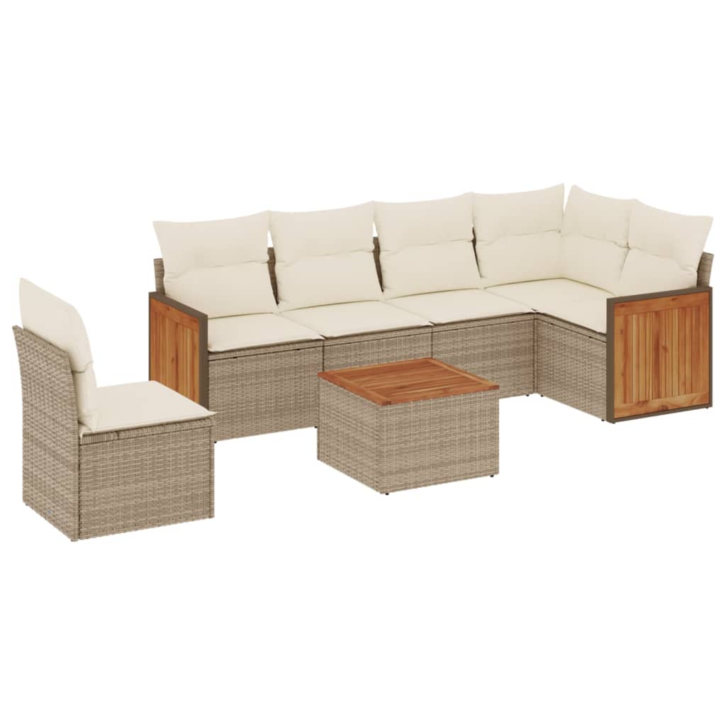 sofasæt til haven 7 dele med hynder polyrattan beige