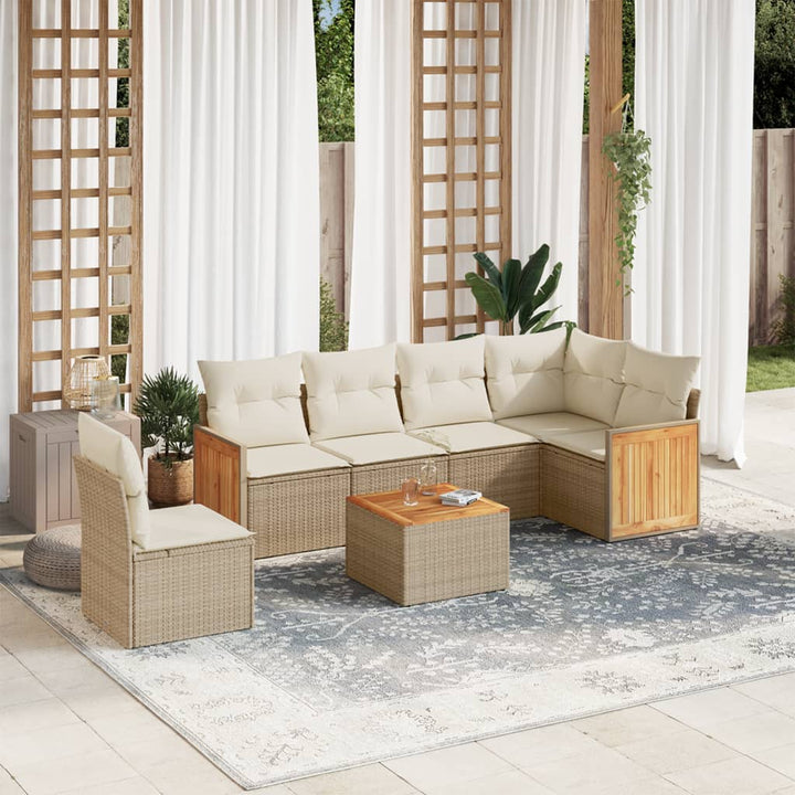 sofasæt til haven 7 dele med hynder polyrattan beige