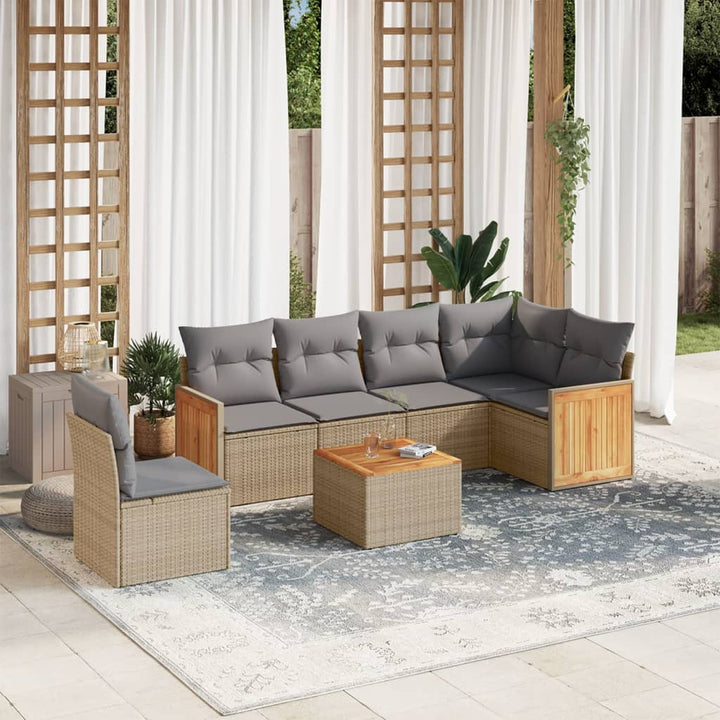 sofasæt til haven 7 dele med hynder polyrattan beige