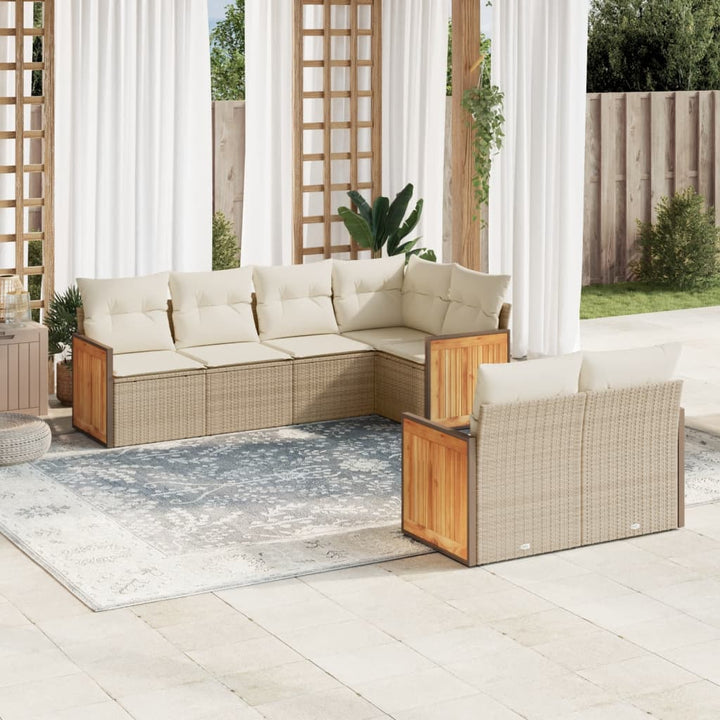 sofasæt til haven 7 dele med hynder polyrattan beige