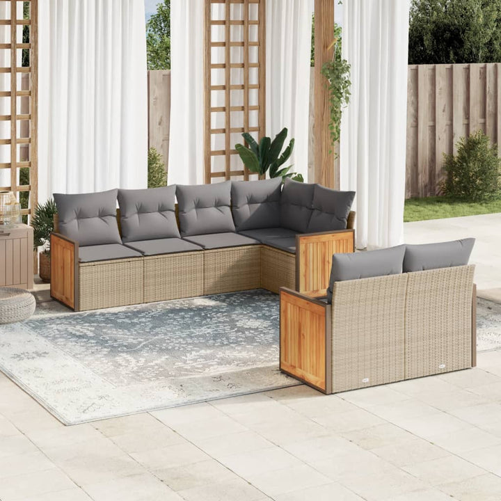 sofasæt til haven 7 dele med hynder polyrattan beige