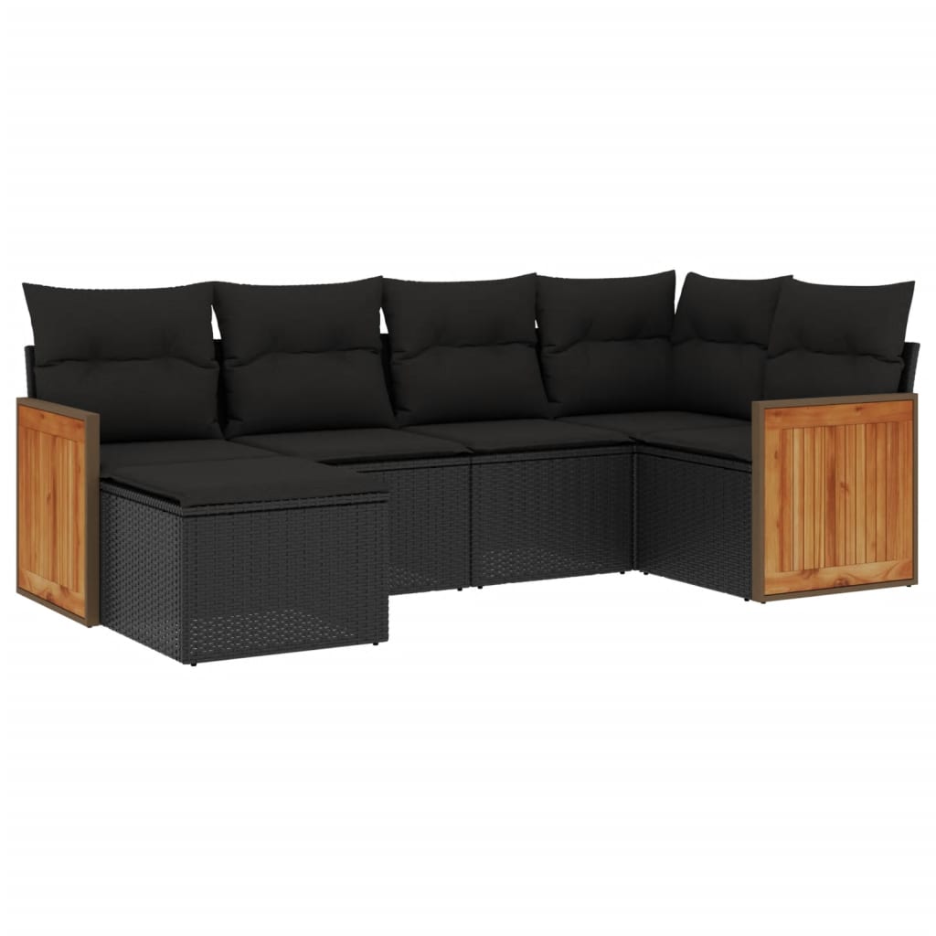 sofasæt til haven 6 dele med hynder polyrattan sort
