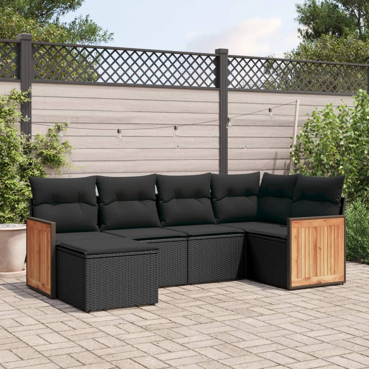 sofasæt til haven 6 dele med hynder polyrattan sort