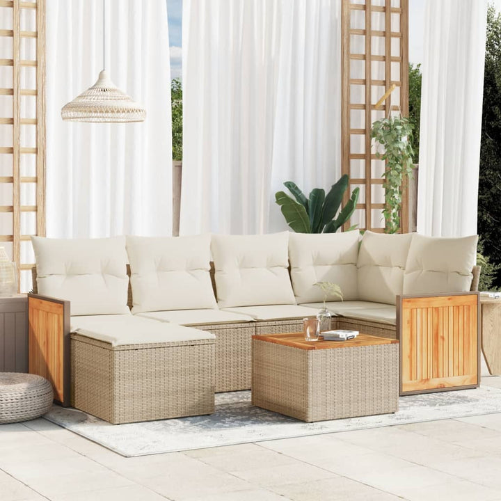 sofasæt til haven 7 dele med hynder polyrattan beige
