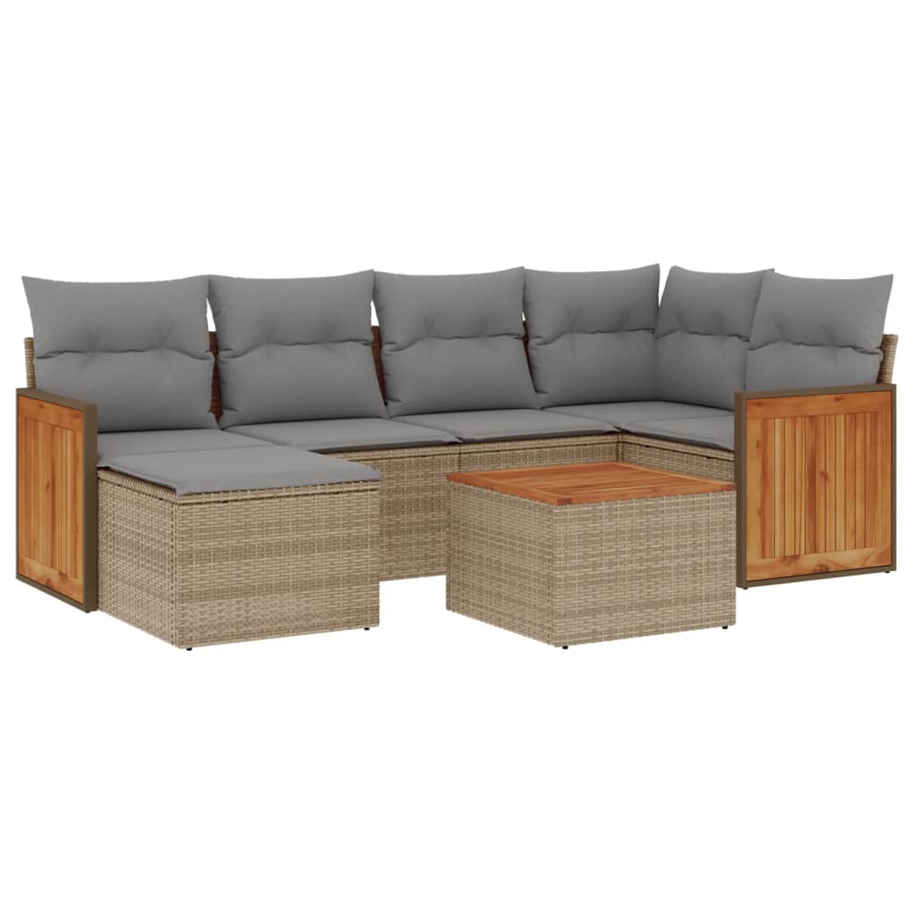 sofasæt til haven 7 dele med hynder polyrattan beige