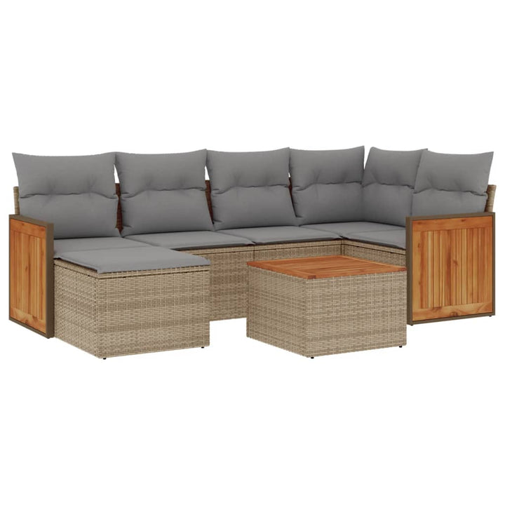 sofasæt til haven 7 dele med hynder polyrattan beige
