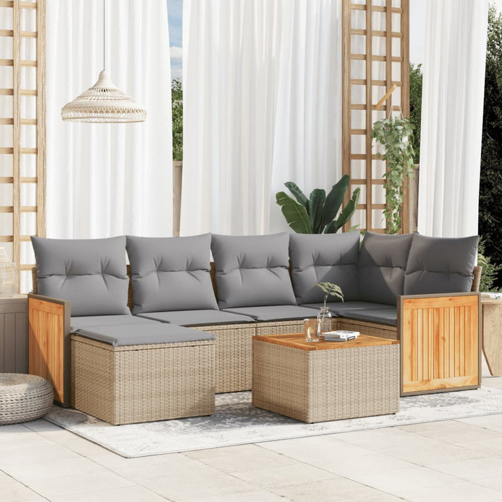 sofasæt til haven 7 dele med hynder polyrattan beige