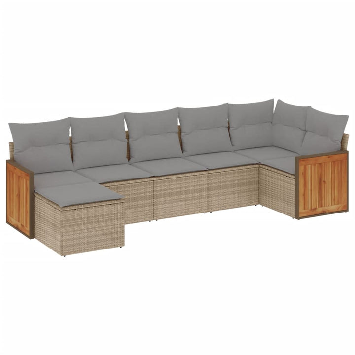 sofasæt til haven 7 dele med hynder polyrattan beige