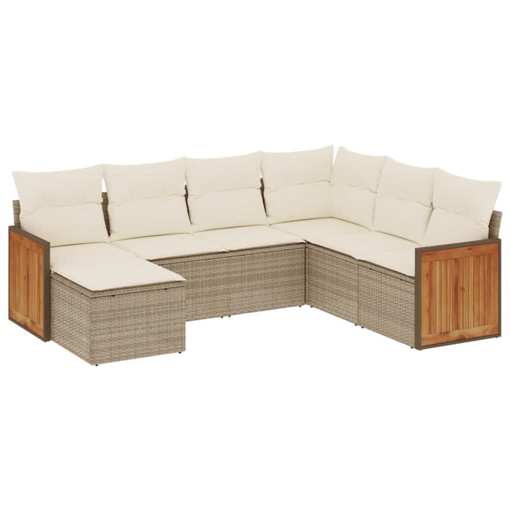 sofasæt til haven 7 dele med hynder polyrattan beige