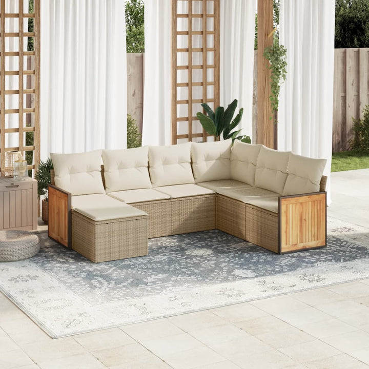 sofasæt til haven 7 dele med hynder polyrattan beige
