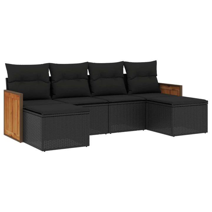 sofasæt til haven 6 dele med hynder polyrattan sort