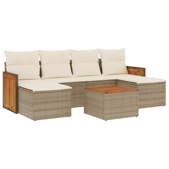 sofasæt til haven 7 dele med hynder polyrattan beige