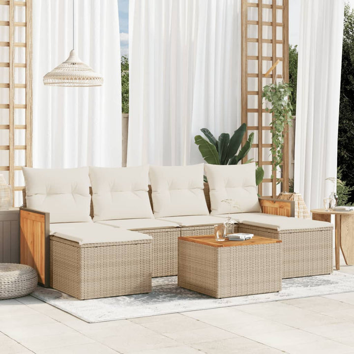sofasæt til haven 7 dele med hynder polyrattan beige