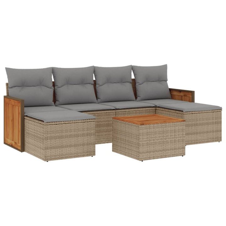 sofasæt til haven 7 dele med hynder polyrattan beige