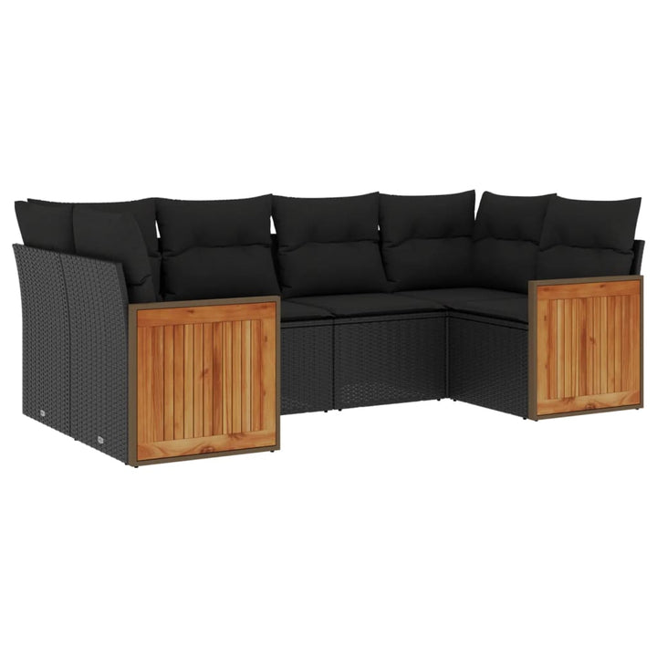 sofasæt til haven 6 dele med hynder polyrattan sort