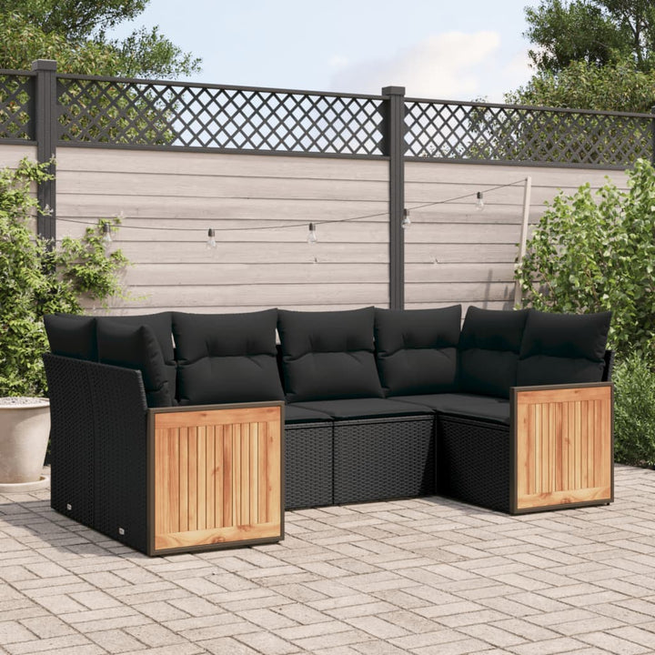 sofasæt til haven 6 dele med hynder polyrattan sort