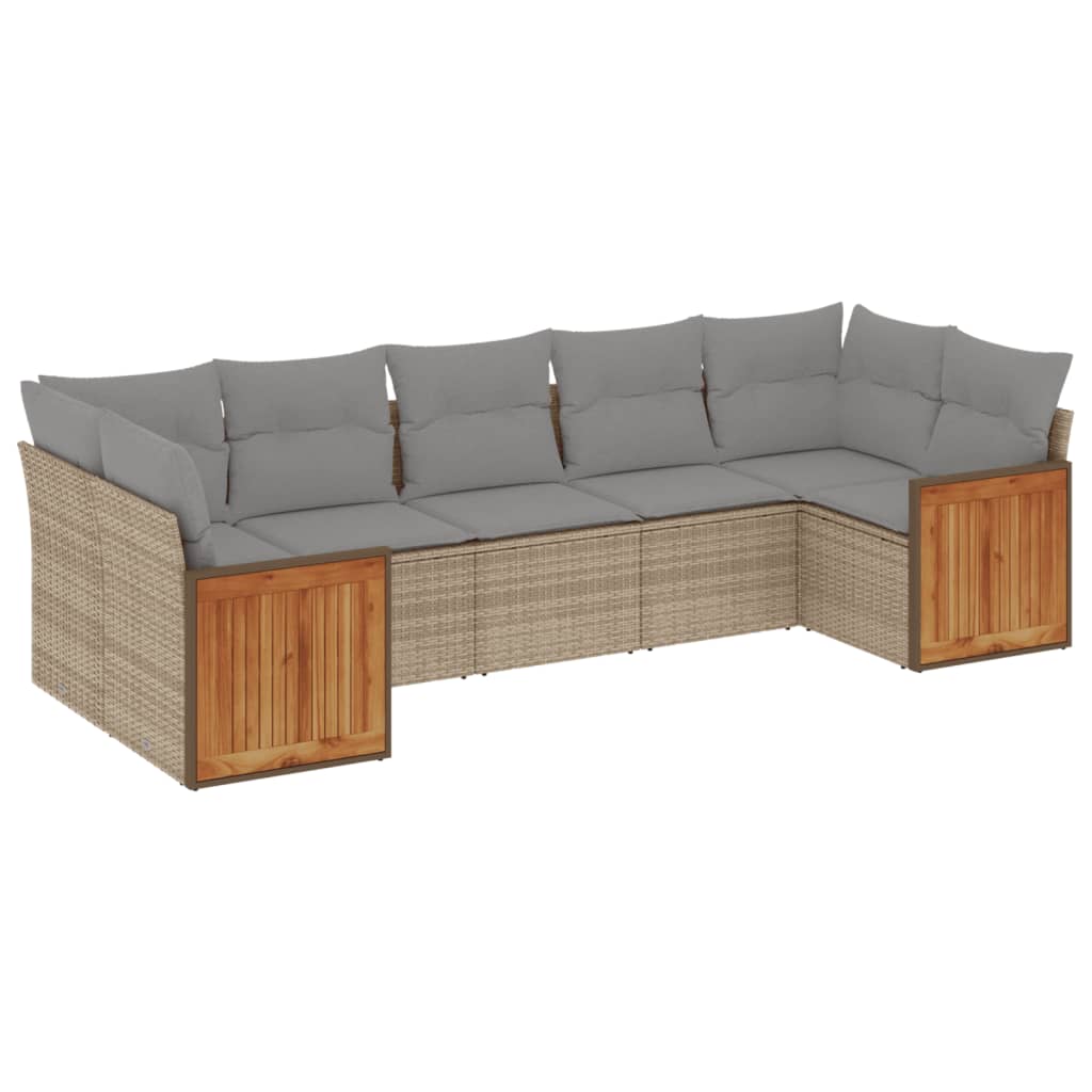 sofasæt til haven 7 dele med hynder polyrattan beige