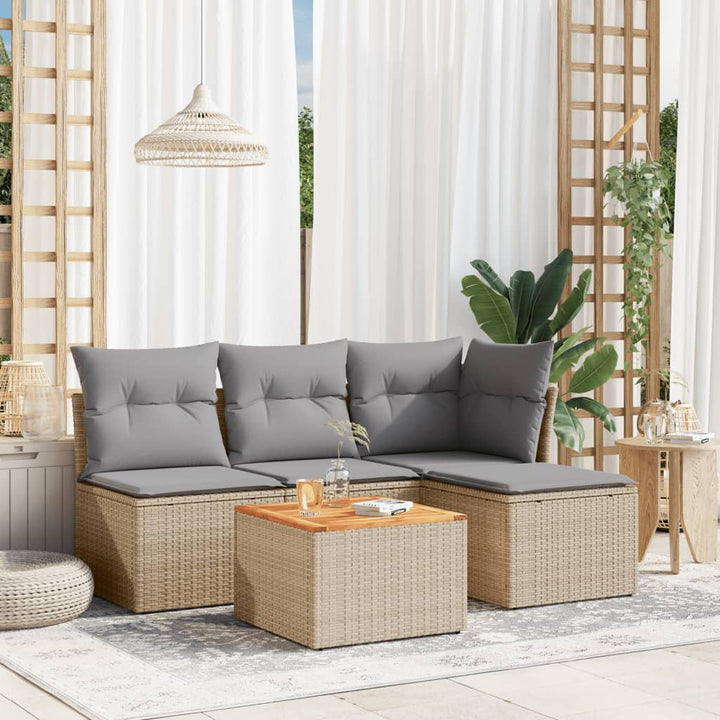 sofasæt til haven 5 dele med hynder polyrattan beige