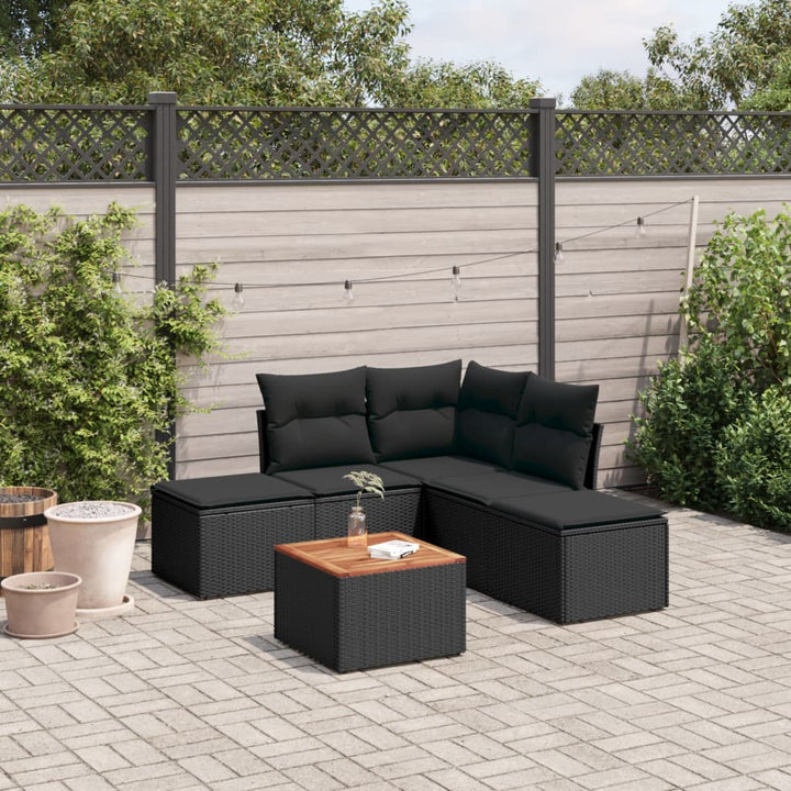 sofasæt til haven 6 dele med hynder polyrattan sort