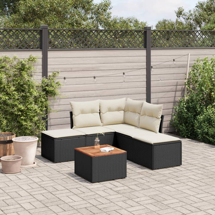 sofasæt til haven 6 dele med hynder polyrattan sort