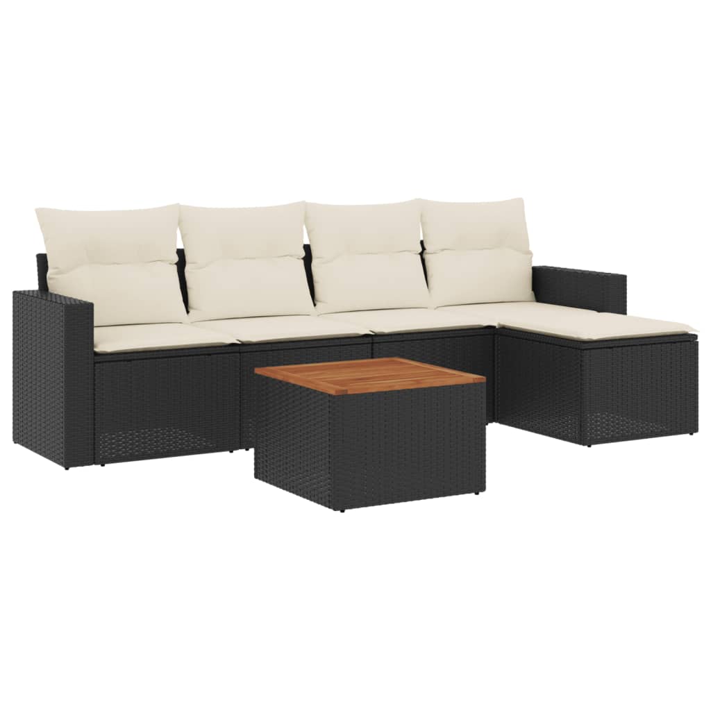 sofasæt til haven 6 dele med hynder polyrattan sort