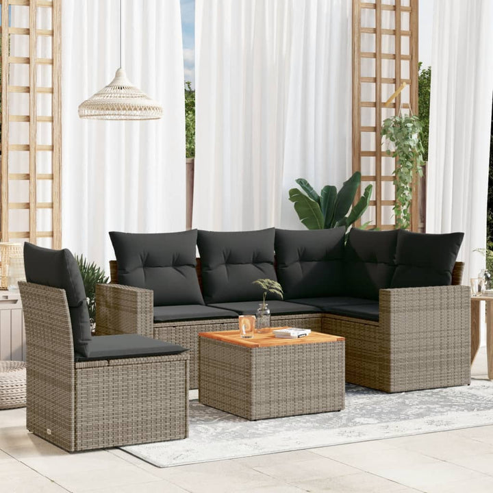 sofasæt til haven 6 dele med hynder polyrattan grå