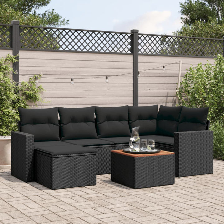 sofasæt til haven 7 dele med hynder polyrattan sort