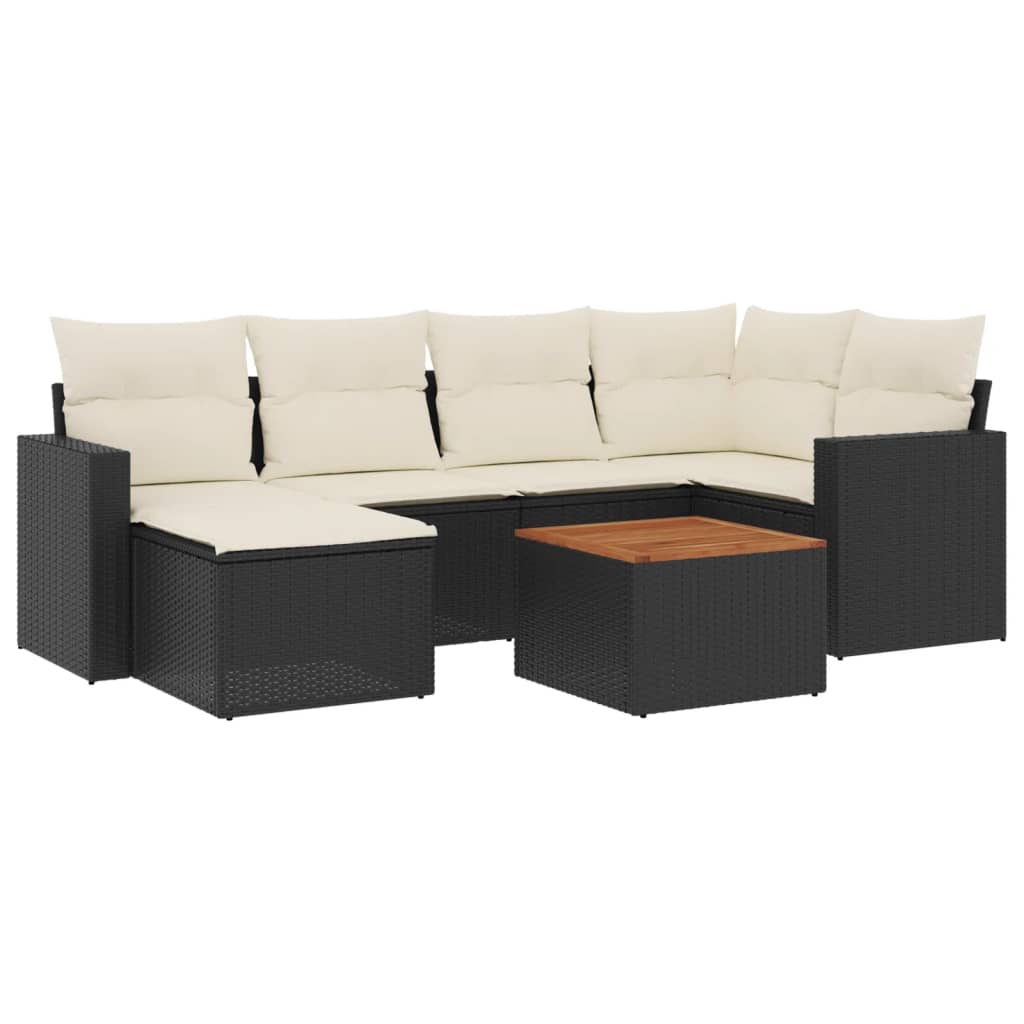 sofasæt til haven 7 dele med hynder polyrattan sort